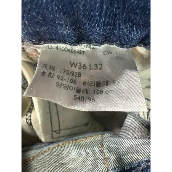 Levis 514 Jeans Mens 36x32 Medium Stone Wash Straight Leg Slim Fit Denim Casual - Picture 3 of 6